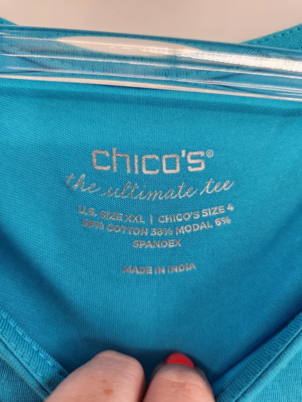 Chicos 4 The Ultimate Tee Womens Size XXL Slinky Tee XXL Turquoise 3/4 Sleeve
